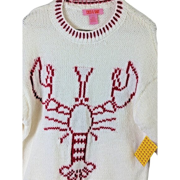 Coco and Shay size L Red and Cream Lobster Design Crew Neck Sweater Beachy Sea - Picture 4 of 14